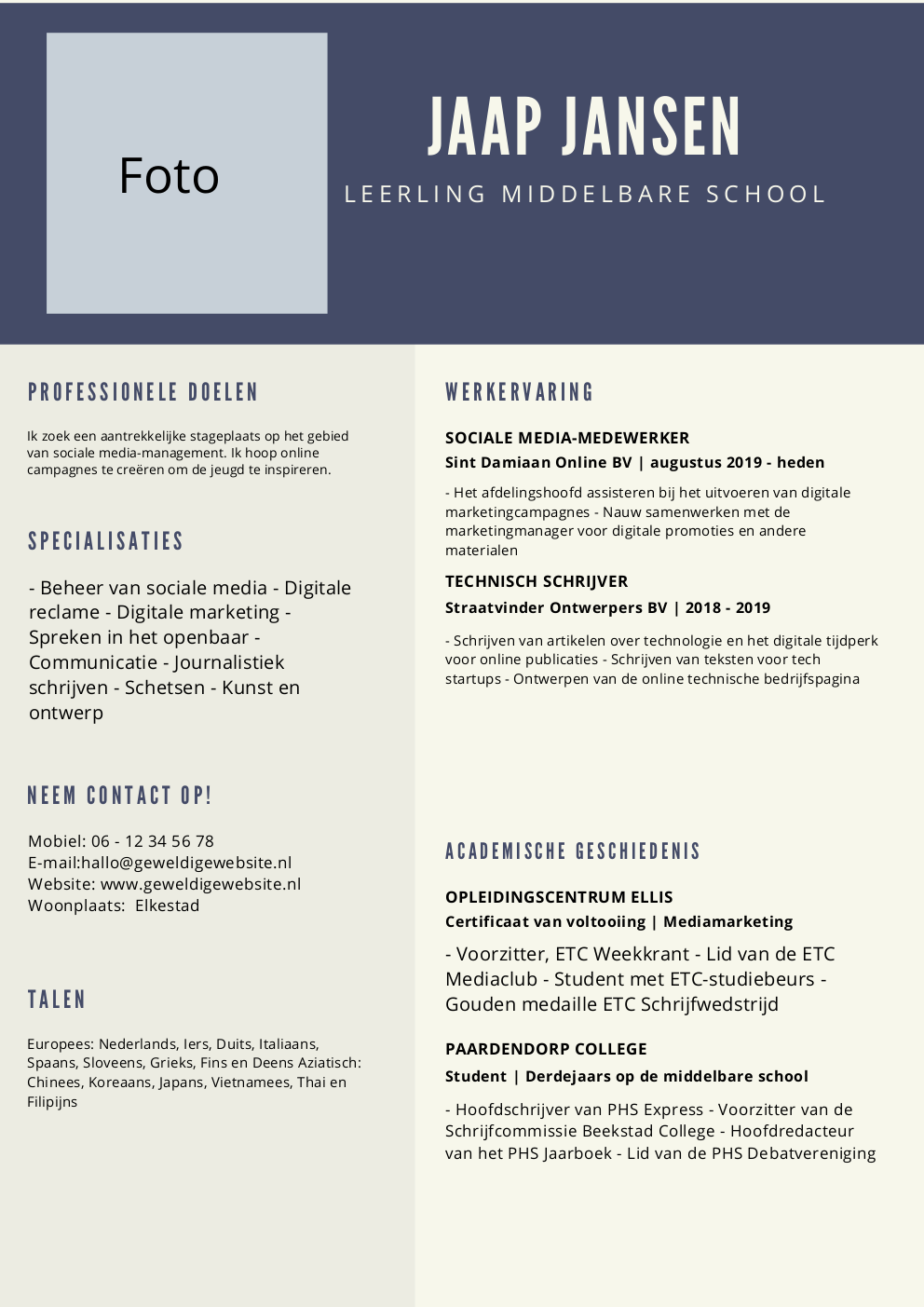 Mooie vrouw verantwoordelijkheid canvas CV Check | Voorbeeld CV Zakelijk